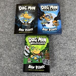 Dog Man Book Set Dav Pilkey Unleashed Cat Kid Childrens Graphic Novels Hardcover